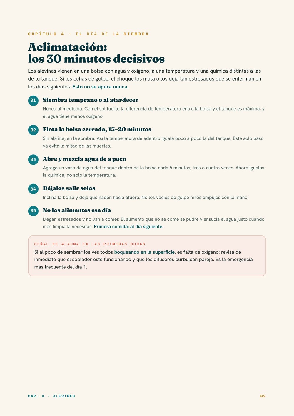 Aclimatación de los alevines